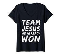 Womens Team Jesus We Already Won Christian Faith Believer Matching V-Neck T-Shirt