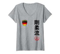 Womens Team Karate Goju Ryu German Flag Kanji Japanese Martial Arts V-Neck T-Shirt