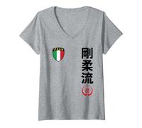 Womens Team Karate Goju Ryu Italy Flag Kanji Japanese Martial Arts V-Neck T-Shirt