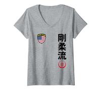 Womens Team Karate Goju Ryu USA Flag Kanji Japanese Martial Arts V-Neck T-Shirt