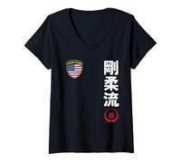 Womens Team Karate Goju Ryu USA Flag Kanji Japanese Martial Arts V-Neck T-Shirt