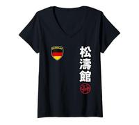 Womens Team Karate Shotokan German Flag Kanji Japanese Martial Arts V-Neck T-Shirt