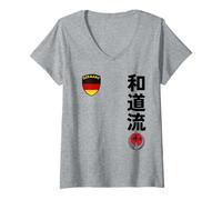 Womens Team Karate Wado Ryu German Flag Kanji Japanese Martial Arts V-Neck T-Shirt