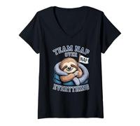 Womens Team Nap Over Everything Funny Tired Sloth Vibes V-Neck T-Shirt