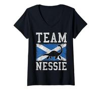 Women's Team Nessie Loch Ness Monster Scotland Flag V-Neck T-Shirt
