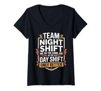 Women's Team Night Shift Funny Third Shift Worker Day Shift Joke V-Neck T-Shirt