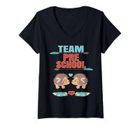 Womens Team Pre-School Hedgehogs Back to School Students Teachers V-Neck T-Shirt