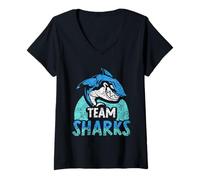 Womens Team Sharks Teeth Shark Lover Animal V-Neck T-Shirt