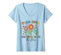 Womens Team SPED We Grow with The Flow Cute Flowers V-Neck T-Shirt
