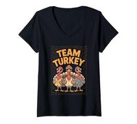 Womens Team Turkey Cool Funny Cartoon Thanksgiving Fun Food Design V-Neck T-Shirt