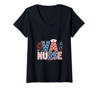 Womens Team VA nurse patriotic veterans 4 July independence day V-Neck T-Shirt