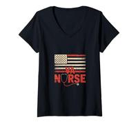 Womens Team VA nurse patriotic veterans nurse American Flag V-Neck T-Shirt