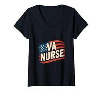 Womens Team VA Nurse Patriotic Veterans Nurse American Flag V-Neck T-Shirt