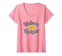 Women's Team Wellness Rockstar Squad Workout Camp Yoga Crew Tai Chi V-Neck T-Shirt