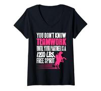 Womens Teamwork with 1200 Lbs Untamed Soul Equine Bond V-Neck T-Shirt