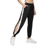 Women's Tear Away Trousers Side Split Snap Open Bottom Sweatpants Leg Breakaway Basketball Track Pants Post-Surgery Trousers with Pockets Black