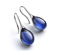 Women's Teardrop Dangle Earrings Geometric Statement Drop Earrings Vintage Jewelry Gift Box for Her Gold Silver Tone (Silver dark blue)