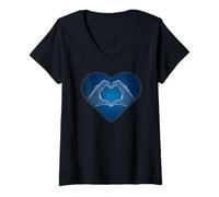 Womens Tech Gift, AI Heart Hands on Blue Heart V-Neck T-Shirt