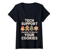 Womens Tech Support I'm Here to Delete Your Cookies Funny Christmas V-Neck T-Shirt