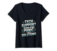 Womens Tech Support Translating Panic Into Solutions PC IT Support V-Neck T-Shirt