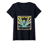 Womens Techno Tourist Alien DJ Rave EDM Festival Outfit Music V-Neck T-Shirt