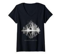 Womens Technological Singularity dissolves Civilization with AI V-Neck T-Shirt