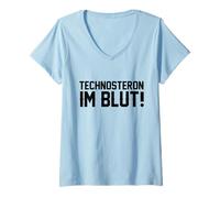 Women's Technosterone in The Blood German Techno Rave V-Neck T-Shirt