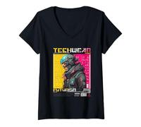 Women's Techwear Futurism Design Chaos City V-Neck T-Shirt