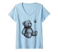Women's Teddy Bear Bee Sketch Illustration V-Neck T-Shirt