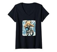 Women's Teddy Bear on a Bike for an Epic Adventure V-Neck T-Shirt