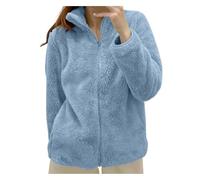 Womens Teddy Fleece Jacket Zip Up Fluffy Thermal Sweatshirt Long Sleeve Collar Fuzzy Cozy Warm Jackets Plain Baggy Spring Fall Winter Cozy Sweat Coat Tops Going Out Zipper Cardigan Blue