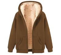 Womens Teddy Fleece Lined Hoodies Sherpa Fleece Lined Winter Warm Hooded Sweat Jackets Casual Comfy Fuzzy Coat Thermal Outfits womens fashion clothes Brown M