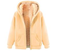 Womens Teddy Hoodies Fleece Coats Winter Warm Sherpa Lined Jacket Full Zip Up Hooded Sweater Fuzzy Cosy Soft Sweatshirt Long Sleeves Fluffy Oversized Hoodie Outwear Ladies Fleece Tops Cardigan