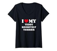 Womens Teddy Roosevelt Terriers I Love My Teddy Roosevelt Terrier V-Neck T-Shirt