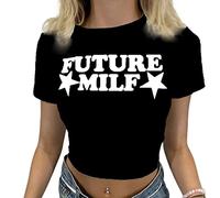 Womens Teen E Girls Y2k Vintage Aesthetic Letter Graphic Print Crop Tops Short Sleeve Tee T-Shirts Fairy Grunge Baby Tees Shirt Clothes (Black, L)