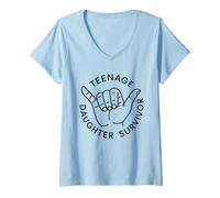 Womens Teenage Daugther Survivor - Funny Father's Mother's Day V-Neck T-Shirt