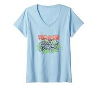 Womens Teenage Mutant Ninja Turtles Group Burst Green Star V-Neck T-Shirt