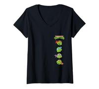 Womens Teenage Mutant Ninja Turtles Happy Character Stack Retro V-Neck T-Shirt