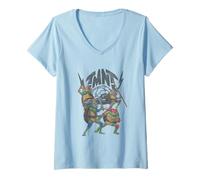 Womens Teenage Mutant Ninja Turtles Hero Lineup Distressed Logo V-Neck T-Shirt