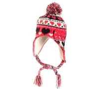 Women's Teens Girls Knitted Trapper Hat with Hearts Pattern Sequin Bow Fleece Lined Pink (UK, Numeric, 7, Pink)