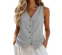 Womens Tees And Tanks Womens Cotton Linen Waistcoat Sleeveless V Neck Button Down Summer Tank Vest Tops Casual Lightweight Work Office Formal Business Blazer Vests Basic Solid Camisole Blouses