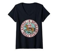 Womens Templar Seal Medieval Crusader Emblem V-Neck T-Shirt