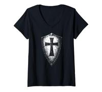 Women's Templar Shield with Cross Emblem V-Neck T-Shirt
