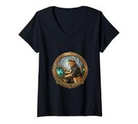 Women's Temporal Voyager the time Travelling cat V-Neck T-Shirt