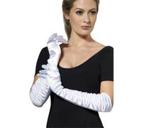 Womens Temptress Long White Satin Gloves