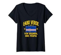 Womens Ten Islands One People Love Cabo Verde With Flag Emblem V-Neck T-Shirt