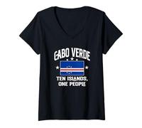 Womens Ten Islands One People Love Cabo Verde With Flag Emblem V-Neck T-Shirt