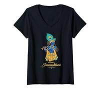 Womens Tender Lord Krishna Janmashtami Hindu Devotional Celebration V-Neck T-Shirt