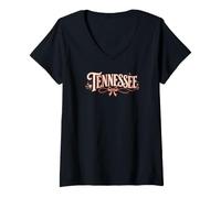 Women's Tennessee Floral Bow Cute Southern State Pride V-Neck T-Shirt