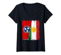 Womens Tennessee Kurdistan Half Flag Tennessean Kurdish Jersey V-Neck T-Shirt